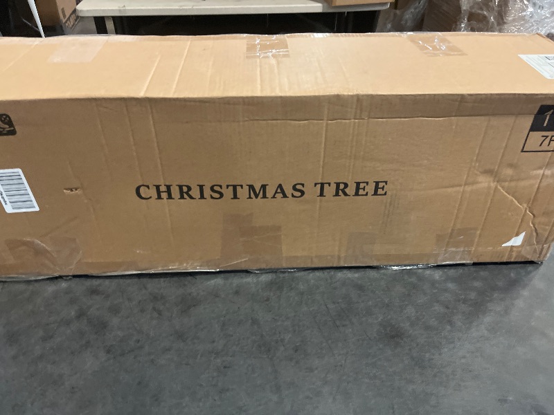 Photo 1 of 7 FT Prelit Artificial Skinny Christmas Tree,Blue Spruce Slim Pencil Xmas Tree with 1552 PE&PVC Mixed Branch Tips and 400 UL Listed Clear Lights,Hinged Pine Tree with Metal Stand for Home Office Décor