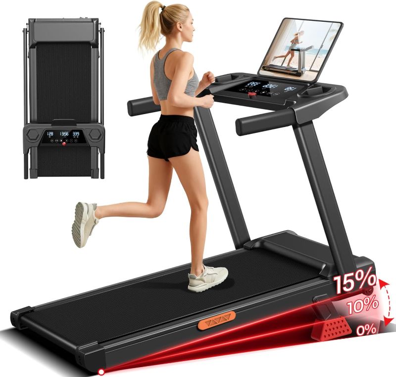 Photo 1 of 15% Treadmills for Home, 3-in-1 Foldable Treadmill with Incline, Portable Treadmill with Handle, 3.0HP Quiet Walking Pad Treadmill, 12 Automatic Modes, Three Screen