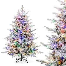 Photo 1 of 4.5 ft. Prelit Flocked Multi-Light ?Bennington Fir Artificial Christmas Tree