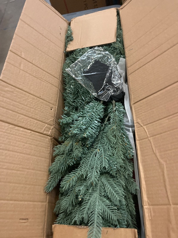 Photo 1 of 7 FT Artificial Skinny Christmas Tree,Unlit Blue Spruce Slim Pencil Xmas Tree with 1552 PE&PVC Mixed Branch Tips,Hinged Pine Tree with Metal Stand for Home Office Décor