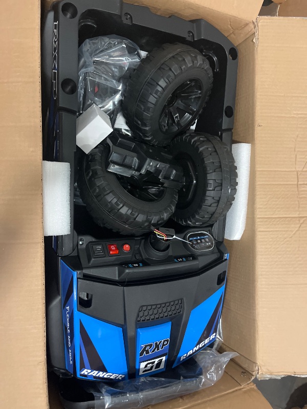 Photo 1 of TOBBI Kids Ride on UTV 12V Battery Powered Truck with LED Headlights Horn Music for Kids Aged 37-60 Months Blue + Black