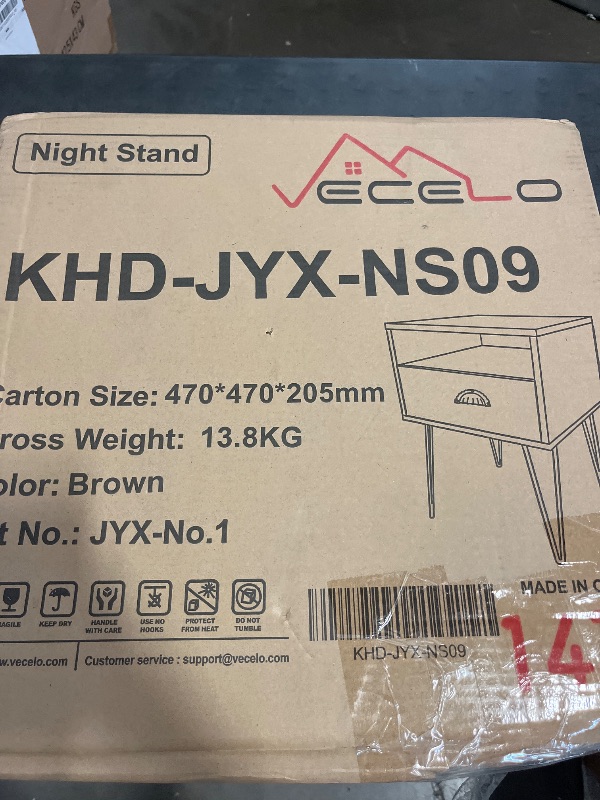 Photo 1 of VECELO Javlergo Nightstand With1-Drawer and Open Storage Shelf Brown