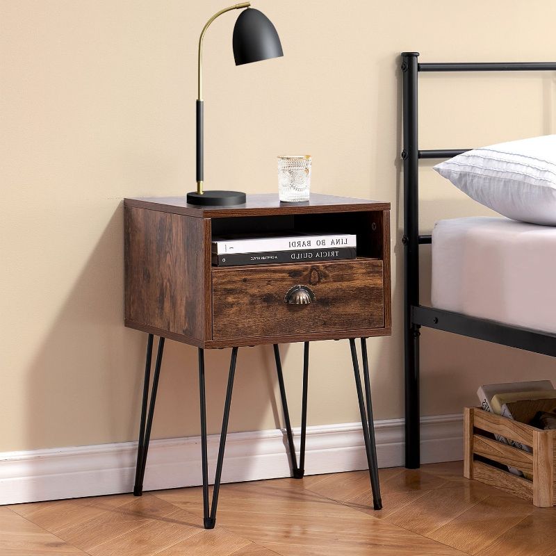 Photo 1 of VECELO Javlergo Nightstand With1-Drawer and Open Storage Shelf Brown