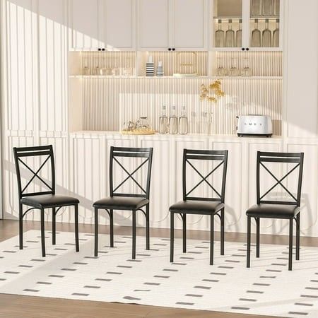 Photo 1 of VECELO Dining Chair Set of 4 Modern Kitchen Upholstered Chairs with Backrest Metal Legs and PU Leather Seat Set for Living Room Restaurant Black