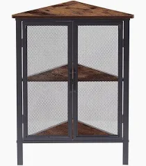 Photo 1 of 3-Tier Corner Shelf, Metal Frame Multipurpose Corner Table Wood Triangle Bookshelf with Protection Door?Brown?15.4 in. W