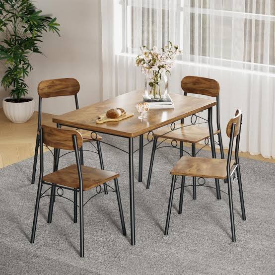 Photo 1 of 5-Piece Dining Table Set, Rectangular Kitchen Table & Chairs, Dining Table Set w/Metal Frame, 1 Table & 4 Chairs Set