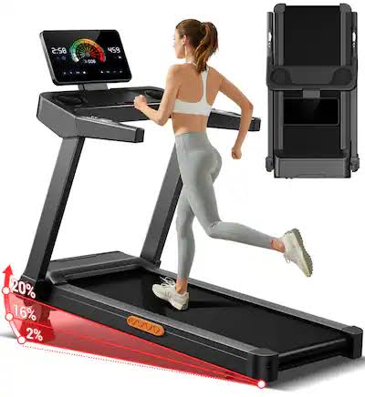 Photo 1 of UMAY - L20 20% Manual Incline Treadmill for Home, Foldable, 3.5 HP Quiet Brushless, 400lbs Capacity, Pulse Sensors, Ultra-Slim - Black