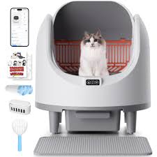 Photo 1 of Bashaw Self Cleaning Litter Box, Automatic Cat Litter Box for Multiple Cats, App Control with Safety Sensors, Open Top, Includes Scent Cartridge, Litter Mat & 2 Roll Garbage Bags (White)
