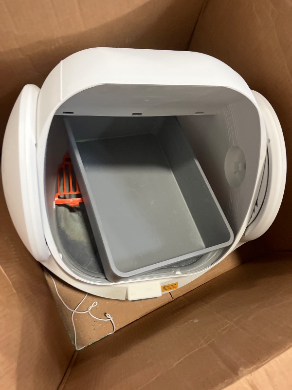 Photo 1 of Bashaw Self Cleaning Litter Box, Automatic Cat Litter Box for Multiple Cats, App Control with Safety Sensors, Open Top, Includes Scent Cartridge, Litter Mat & 2 Roll Garbage Bags (White)