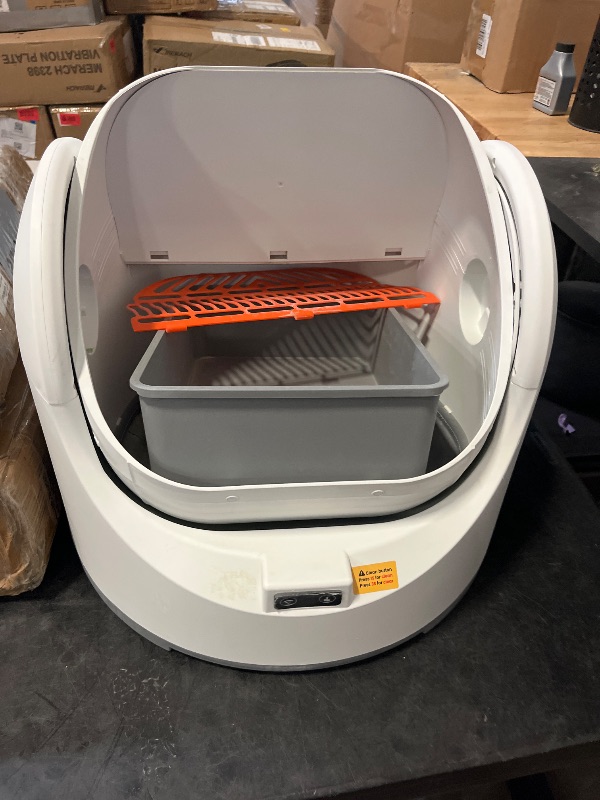 Photo 1 of Bashaw Self Cleaning Litter Box, Automatic Cat Litter Box for Multiple Cats, App Control with Safety Sensors, Open Top, Includes Scent Cartridge, Litter Mat & 2 Roll Garbage Bags (White)