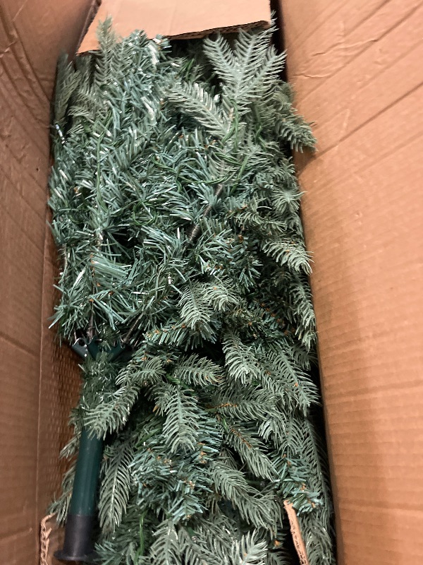 Photo 1 of 5 FT Prelit Artificial Skinny Christmas Tree,Blue Spruce Slim Pencil Xmas Tree with 926 PE&PVC Mixed Branch Tips and 250 UL Listed Clear Lights,Hinged Pine Tree with Metal Stand for Home Office Décor