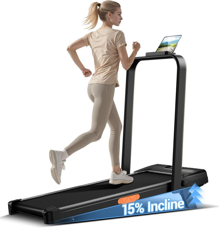 Photo 1 of 15% Incline Walking Pad Treadmill with Handle Bar - 0.6-6.2MPH Quiet Foldable Treadmill for Home Office Under Desk 2.5HP Walking Pad with 300LBS Capacity