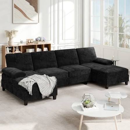 Photo 1 of (Partial Set) Walsunny U-Shaped Sectional Sofa Couch, 4 Seat U Shaped Oversized Clearance Sofa Set with Double Chaise for Living Room, Black