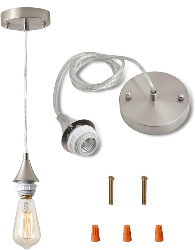 Photo 1 of Vintage Brushed Nickel Pendant Light Kit,E26 Lamp Socket DIY Pendant Light Cord,Adjustable Hanging Light Fixtures for Kitchen