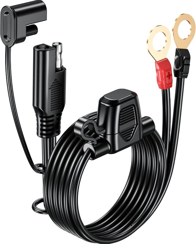 Photo 1 of Kewig Motorcycle Solar SAE Quick Disconnect Extension Cable Adapter - 2FT SAE to O Ring Terminal Harness Quick Disconnect with 10A Fuse 2 Pin Plugs for Tractor, Motorcycle, Trucks, Cars, RV (1pc)