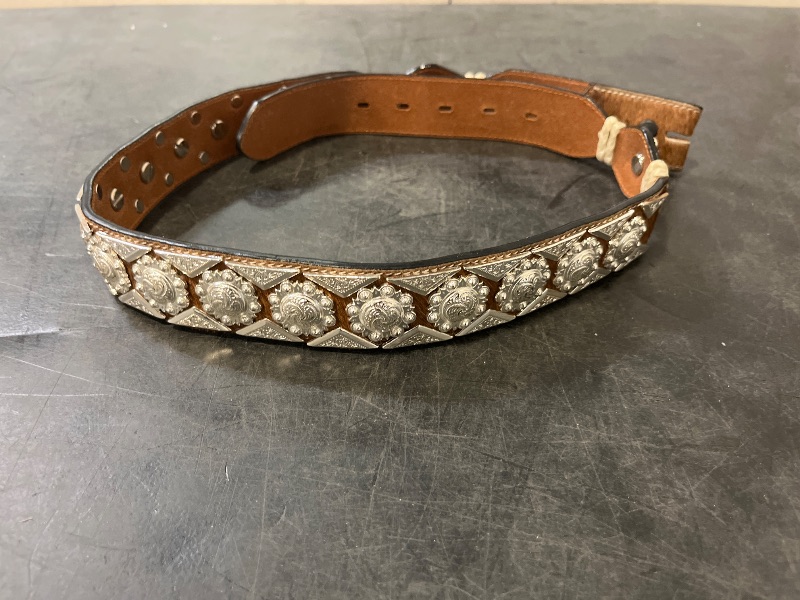 Photo 1 of RANGER BELT BROWN LEATHER COWHIDE SILVER BERRY CONCHOS ROPE HEAVY