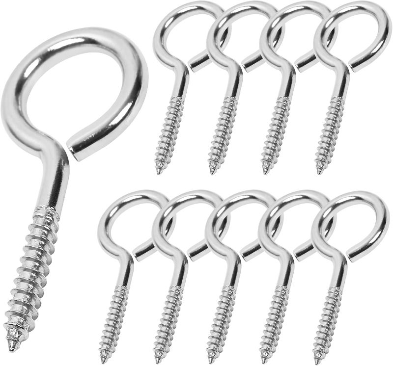 Photo 1 of 10 Pack Stainless Steel Eye Shape Screws Metal Hook Wood Terminal Ring Eyelet Hooks Self Tapping Screws
