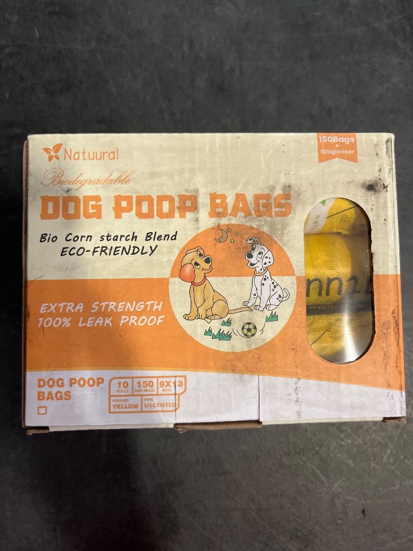 Photo 1 of Dog Poop Bags-150 Counts with Holder (10 Rolls), Biodegradable Poop Bags, Eco-friendly and Easy to Open, Thick Dog Waste Bags (Yellow)