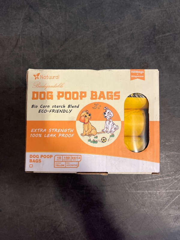 Photo 1 of Dog Poop Bags-150 Counts with Holder (10 Rolls), Biodegradable Poop Bags, Eco-friendly and Easy to Open, Thick Dog Waste Bags (Yellow)