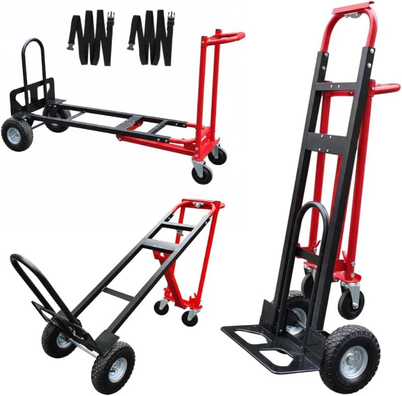 View 1 of Convertible Hand Truck Dolly Cart Heavy Duty/with 4 Wheels,Industrial Grade,1000 Lbs Load, 2 Straps for Moving Furniture/Appliance/Carton/Warehouse/Office