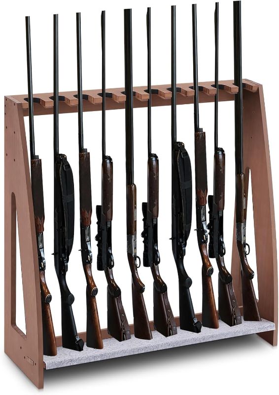 Photo 1 of Indoor Racks, Floor Standing Rifle Rack Wooden Freestanding Vertical Shotgun Display Stand with Soft Padding Safe Heavy Duty Gun Storage for Home Garage Office