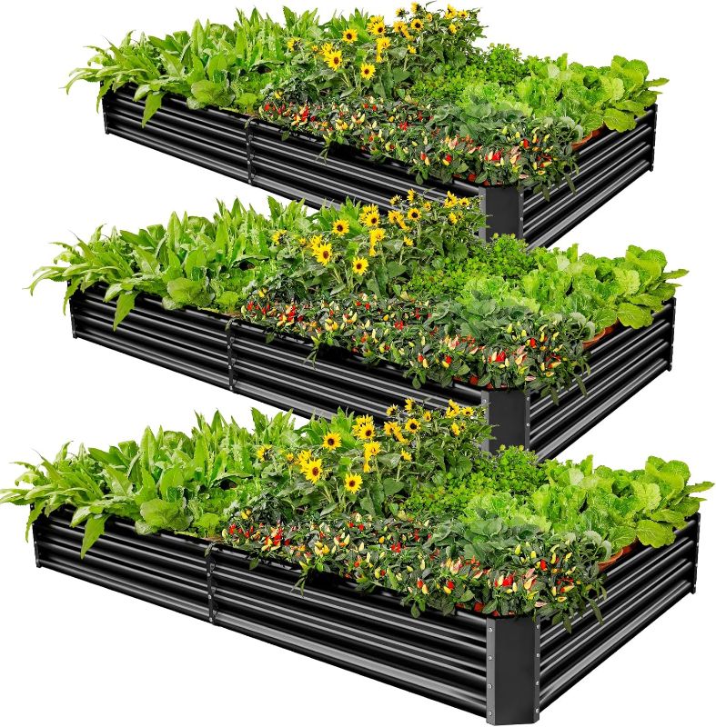 Photo 1 of Land Guard 3 Pack 6×3×1ft Galvanized Metal Raised Garden Bed, Metal Planter Kit Box Outdoor for Deep-Rooted Vegetables, Flowers, Green and Herbs, Gray | Missing 5 Corner Pieces, missing 3 side Bars