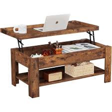 Photo 1 of Coffee Table Lift Top Coffee Tables with Hidden Compartment and Storage Shelf Dining Table for Living Room, Brown