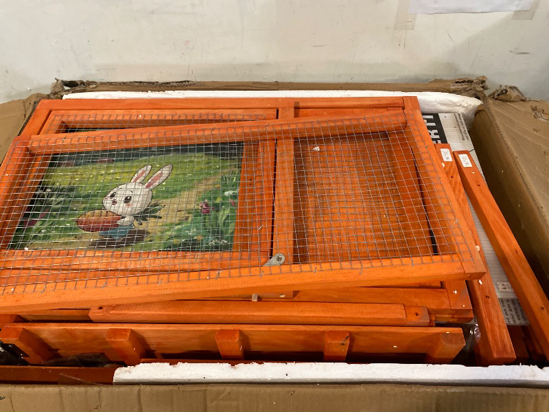 Photo 1 of 83” Extra Large Wooden Rabbit Hutch Outdoor Easy to Assemble and Durable Rabbit Cage Bunny Hutch Indoor with Cleaning Tray & Waterproof Roof for Small and Medium Bunny Rabbit Chick (Orange)