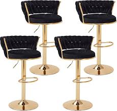 Photo 1 of Adjustable Barstools Set, Counter Height Stools with Back and Arm, Velvet Woven Kitchen Island Stools, Black Set of 4 | Missing everything but 3/4 bases