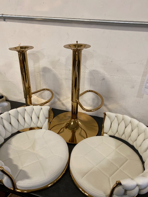 Photo 1 of Bar Stools with Woven Back , Adjustable Swivel Barstools Single Gold Leg with Footrest, Velvet Counter Height Chairs for Kitchen Island(White,Set of 2) | Missing Hardware