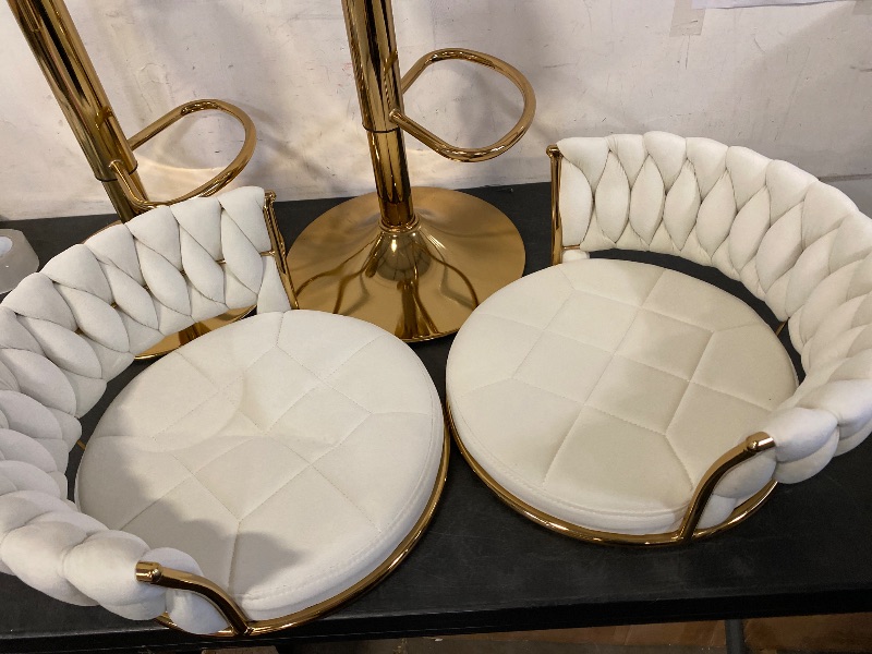 Photo 1 of Bar Stools with Woven Back , Adjustable Swivel Barstools Single Gold Leg with Footrest, Velvet Counter Height Chairs for Kitchen Island(White,Set of 2) | Missing Hardware