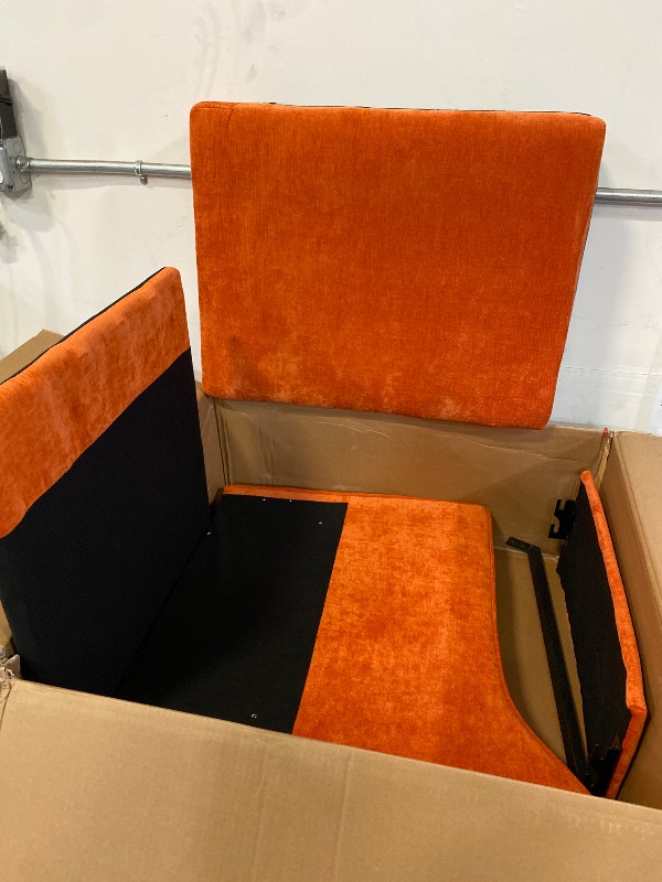 Photo 1 of Modern Orange Chenille Upholstered Swivel Accent Barrel Chair With Metal Base Chenille Orange | Missing One Arm of Chair