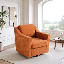 Photo 1 of Modern Orange Chenille Upholstered Swivel Accent Barrel Chair With Metal Base Chenille Orange | Missing One Arm of Chair