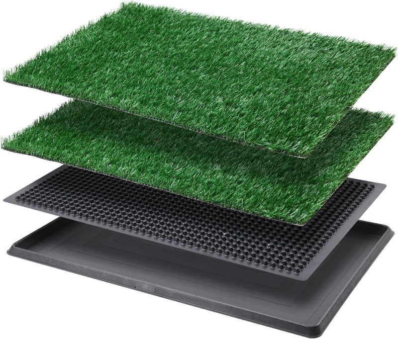 Photo 1 of Dog Pad With Tray - Dog Litter Box - Indoor Potty for Apartment and Patio Training - with 2 Packs Grass Pee Pads for Replacement, 20×30 Inch