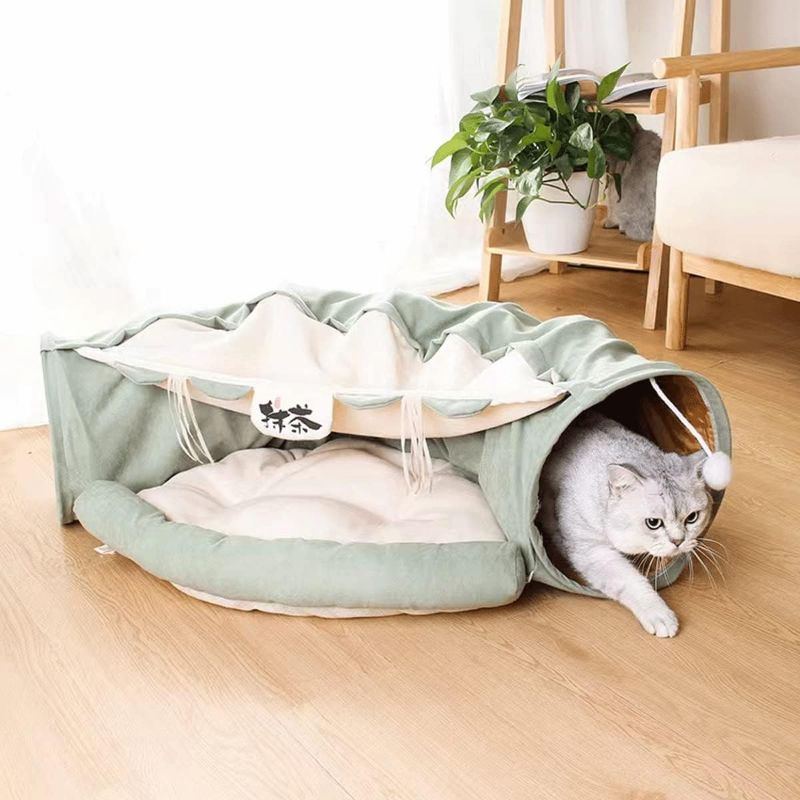 Photo 1 of Cat Rabbit Tunnel Bed Nest for Cats Indoor, with Collapsible Washable Soft Cushion, Plush Ball and Exercise Wheel Tube, Fit for Puppy Bunny Kitty Kitten Ferret | Has Hair on it