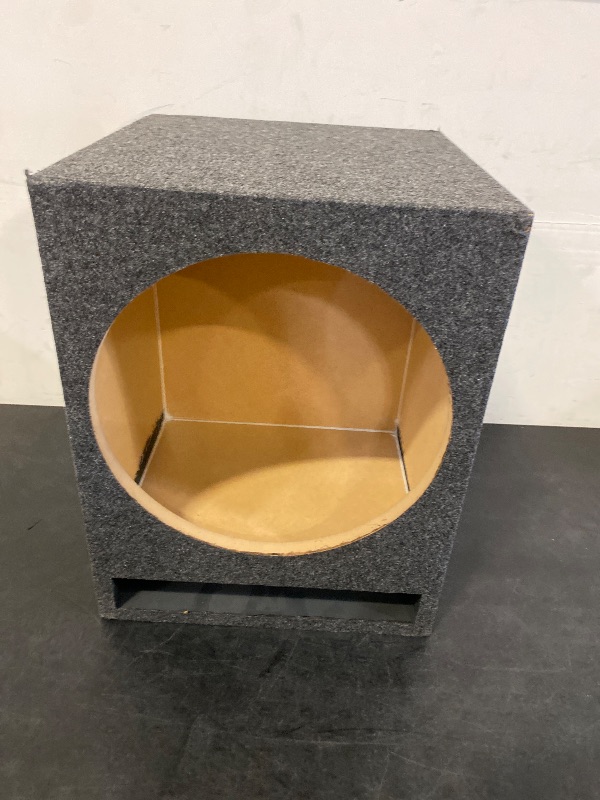 Photo 1 of 15 Inch Heavy-Duty Single Vented Carpet Covered Durable Car Audio Vehicle Subwoofer Enclosure Woofer Box, Charcoal Gray