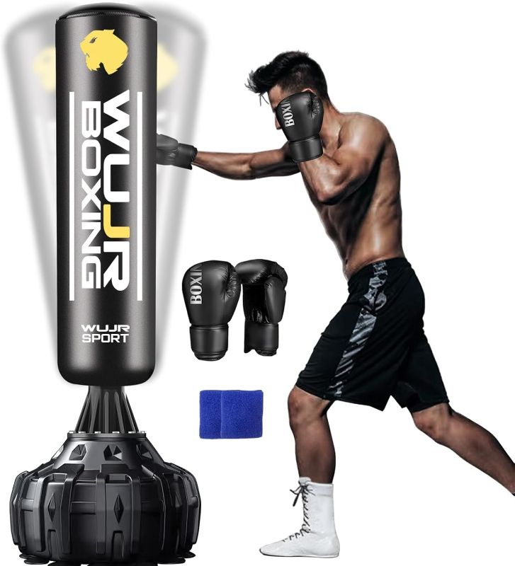 Photo 1 of 70'' Freestanding Punching Bag with Boxing Gloves Heavy Boxing Bag with Suction Cup Base for Adult Men Stand Kickboxing Bag | Missing wrist guard and base