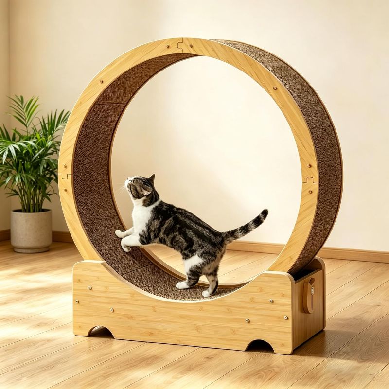 Photo 1 of Cat Wheel for Indoor Cats, Cat Treadmill with Built-in Scratching Pad and Locking Mechanism, 34" Cat Exercise Running Wheel for Most Cats Running/Walking/Training