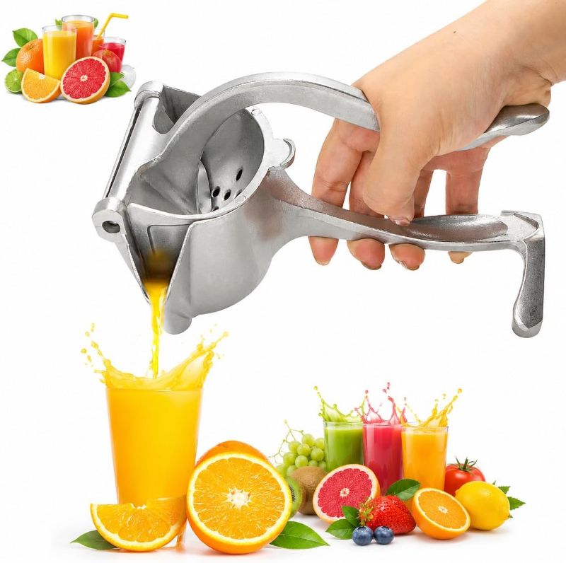 Photo 1 of Bar Juicer, Fruit Juice Handheld Press Squeezer With Seed Filter, Heavy Duty Aluminum Alloy Hand Manual Extractor for Single Citrus Orange Pomegranates Apple Fruit Lemon Lime (Silver - 8 inch)