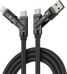 Photo 1 of 4 in 1 Charging Cable, 240W Max Fast Charger Cord 10FT with Carrying Case, Silicone USB A/C to Lightning/C with Light, Multi Universal Cable for iPhone 17/16/MacBook/iPad/Laptop/Carplay, Black