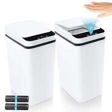 Photo 1 of 2-Pack Touchless Bathroom Trash Can, 3.5-Gallon Slim Automatic Motion Sensor Garbage Can with Lid, White