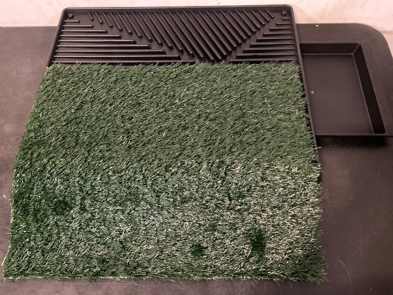 Photo 1 of Dog Potty with Pull-Out Tray, Upgrade Puppy Training Grass Pad, 3-Tier Design for Easy Cleaning, Artificial Grass Balcony for Small Medium Dogs, Includes Tray & Washable Mat