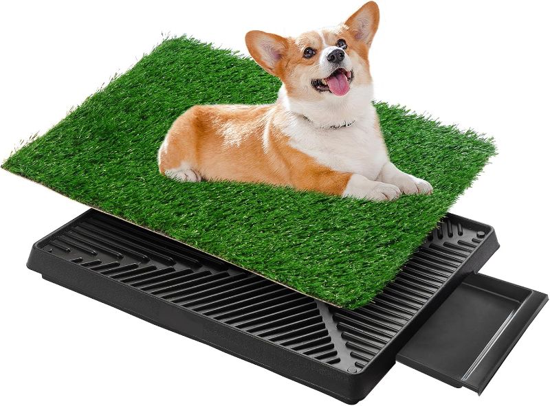 Photo 1 of Dog Potty with Pull-Out Tray, Upgrade Puppy Training Grass Pad, 3-Tier Design for Easy Cleaning, Artificial Grass Balcony for Small Medium Dogs, Includes Tray & Washable Mat