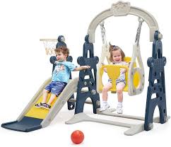 Photo 1 of Kids Play Slide and Swing Set Indoor Outdoor Playground Pink