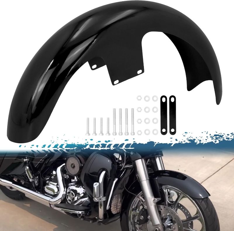 Photo 1 of 21 inch Front Fender Vivid Black Motorcycle Wrap Mudguard for Bagger Models Fit for Harley Touring Road King Electra Glide Street Glide | Missing Hardware