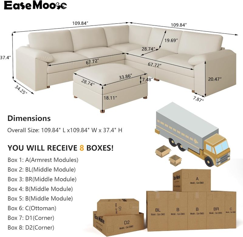 Photo 1 of Oversized Modular Sectional Couch with Ottoman, Faux Leather Sectional Sofa with Deep Seat, Scratch Resistant Faux Leather Material, Extra Large L Shaped Couch, Beige | Only includes d1 Corner , Missing seven boxes