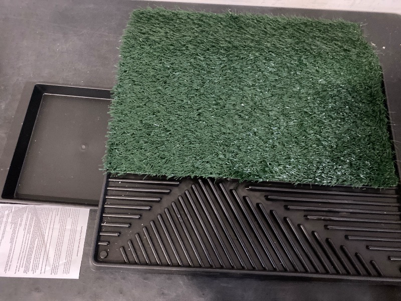 Photo 1 of Dog Potty with Pull-Out Tray, Upgrade Puppy Training Grass Pad, 3-Tier Design for Easy Cleaning, Artificial Grass Balcony for Small Medium Dogs, Includes Tray & Washable Mat