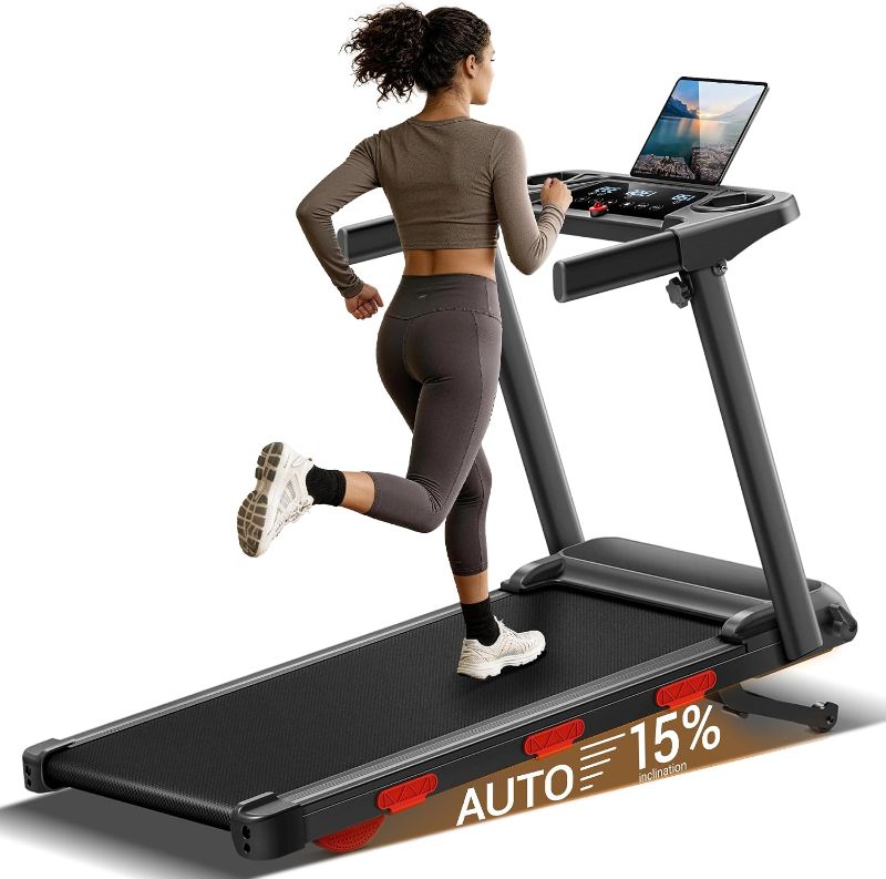Photo 1 of 15% Auto Incline Treadmills for Home, 10S Folds Away Portable Treadmill with Led Screen & Handle Bar Up to 300LBS Capacity, 3.0HP 7-Layer Shock-Absorbing Walking Pad Treadmill 0.6-7.2MPH