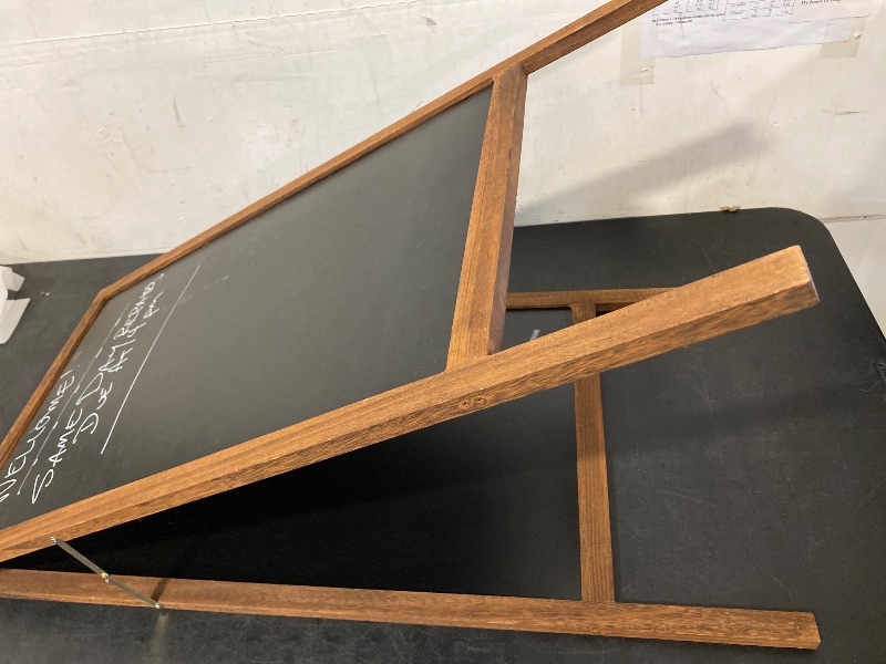 Photo 1 of A Frame Chalkboard Sign, 40"x20" Extra Large Sidewalk Chalk Board, Wooden Standing ChalkBoards Set with Markers, Double-Sided Magnetic Blackboard for Cafés, Weddings, Party Guide, Brown | Missing
Accessories, Only includes board