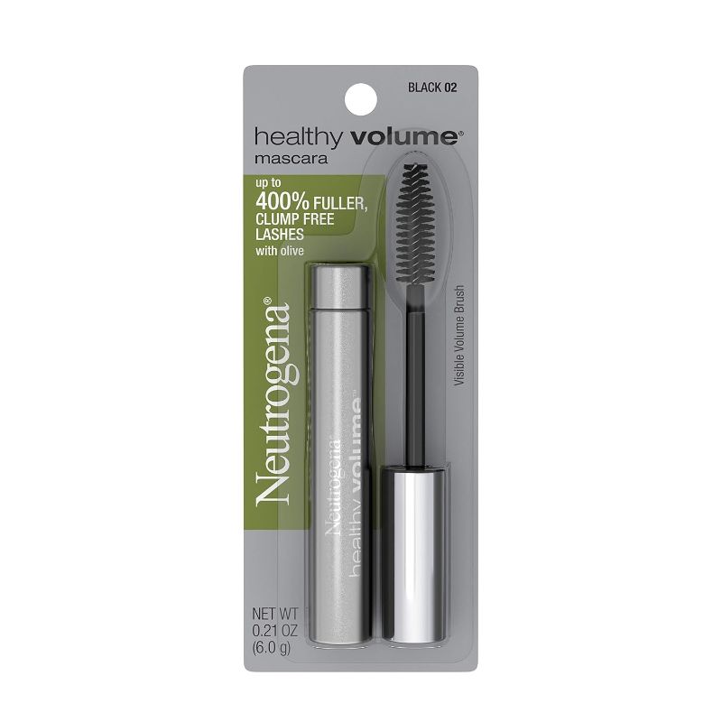 Photo 1 of Neutrogena Healthy Volume Lash-Plumping Mascara, Volumizing and Conditioning Mascara with Olive Oil to Build Fuller Lashes, Clump-, Smudge- and Flake-Free, Black 02, 0.21 oz